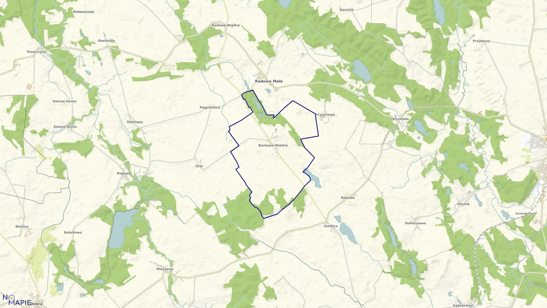 Mapa obrębu Borkowo Wielkie w gminie Radowo Małe